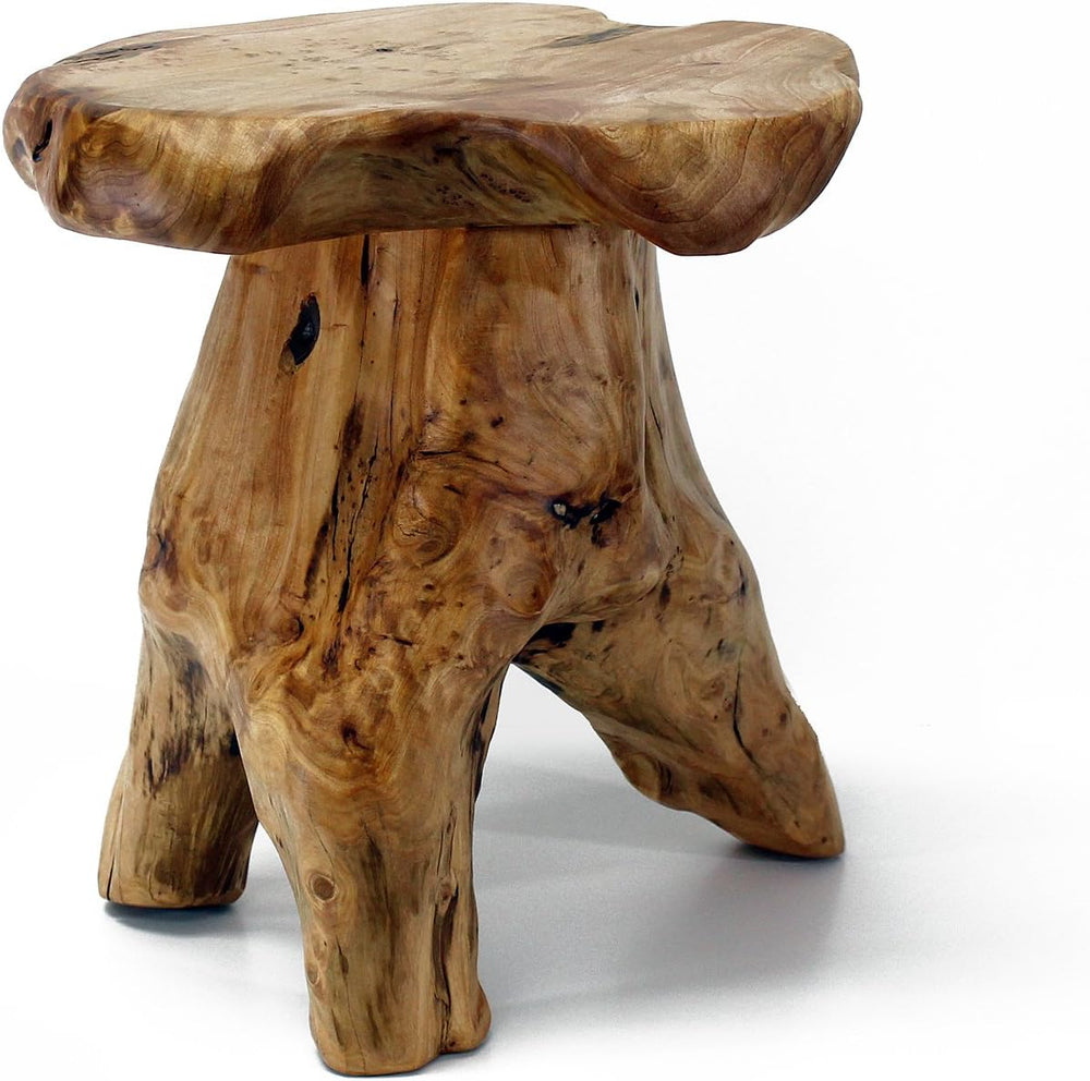 WELLAND Natural Cedar Stump Stool, Live Edge Mushroom Side Table, 14" H