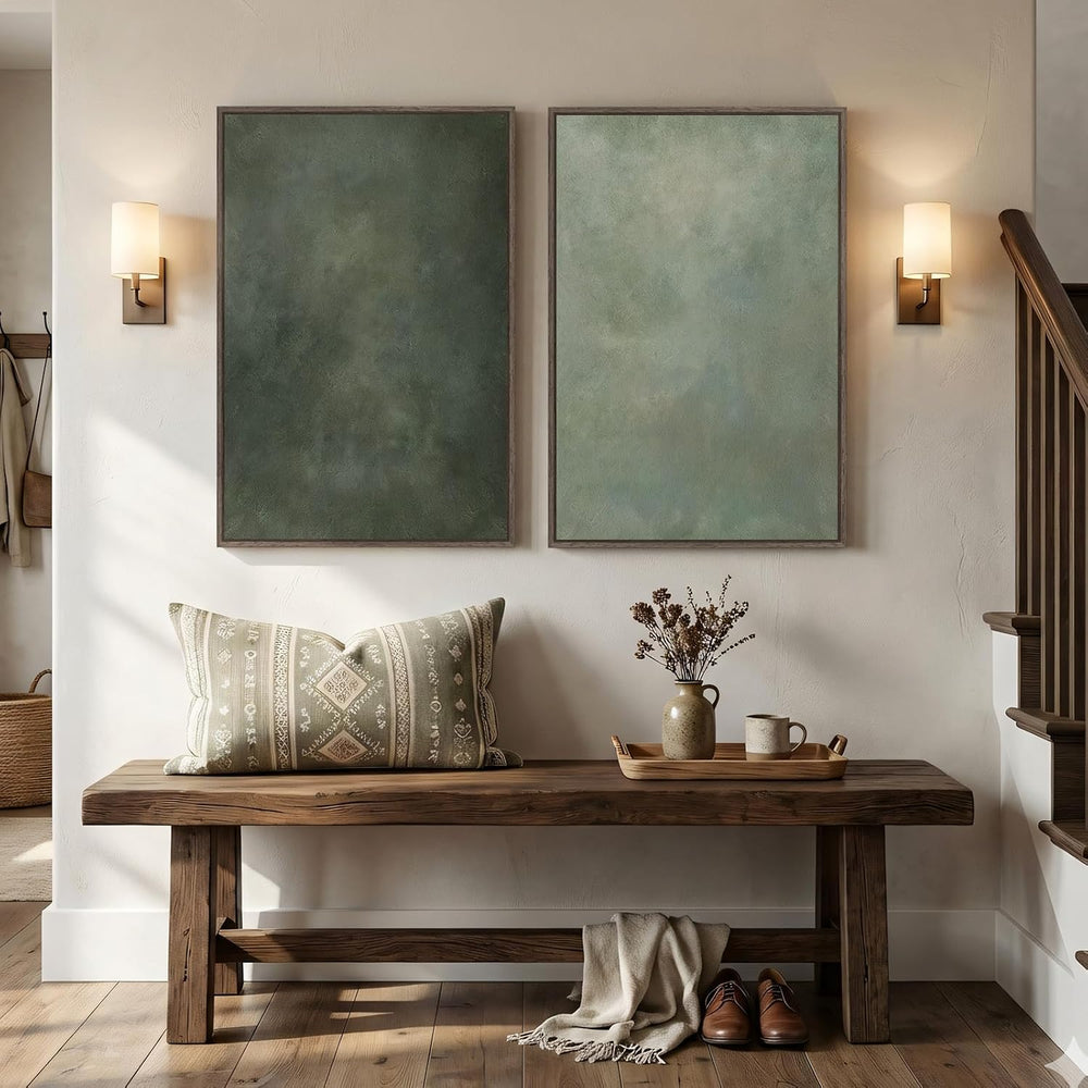 Large Framed Green Abstract Wall Art for Living Room Set of 2, 24x36 In