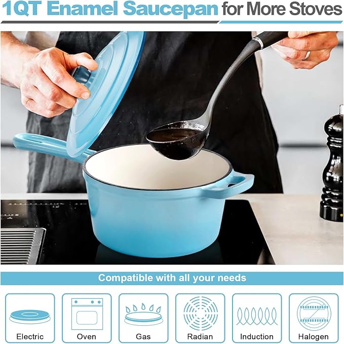 HaSteeL 1 QT Cast Iron Enamel Saucepan