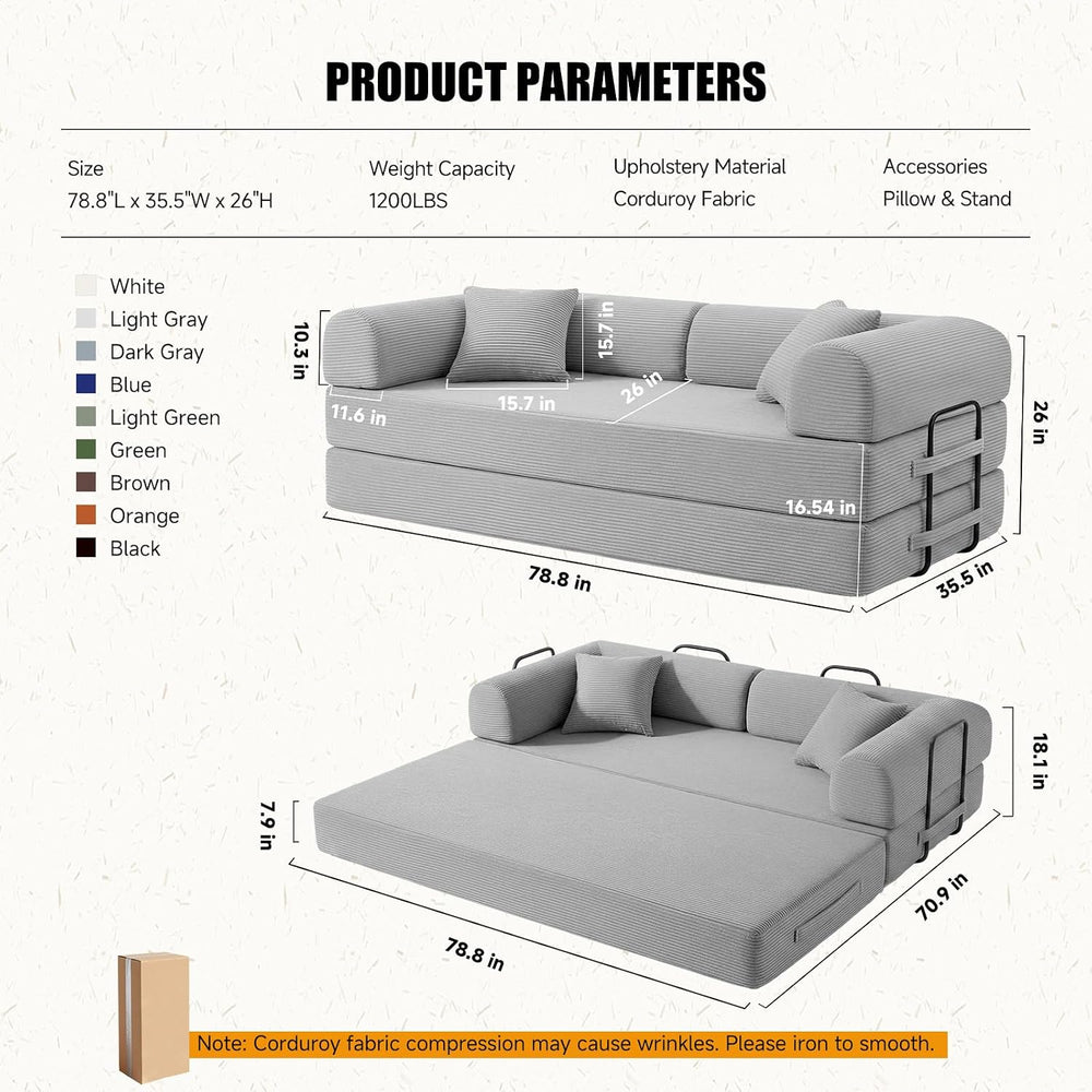 79" Convertible Sofa Bed Set, 4 in 1 Boneless Couch for Living Room