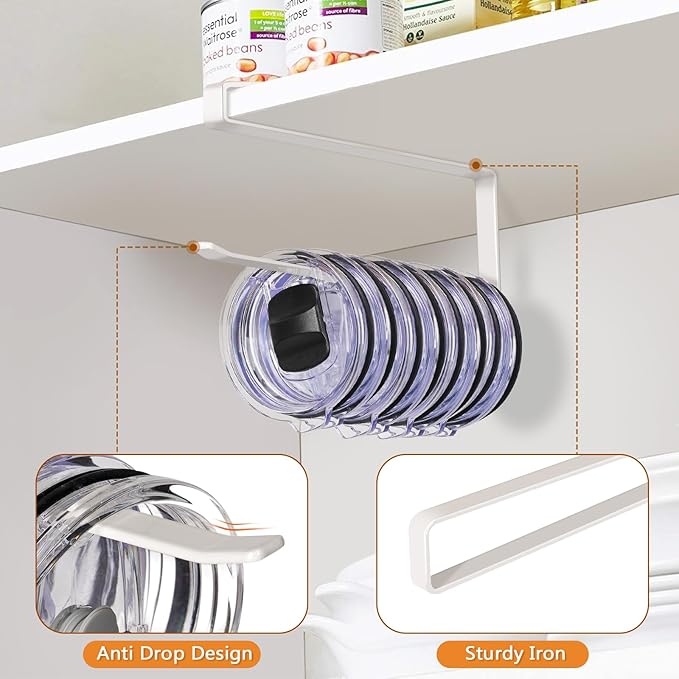 Tumbler Lid Organizer Under Cabinet, Tumbler Lid Storage Hook Up to 10 Lids - Image 5