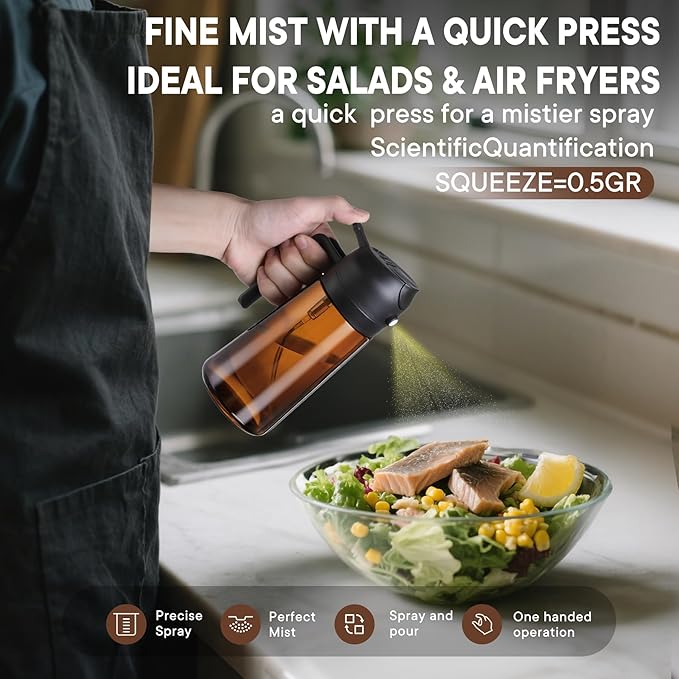 16oz/470ml Olive Oil Sprayer for Cooking, 2 in 1 Oil Dispenser Bottle Spray and - Image 2