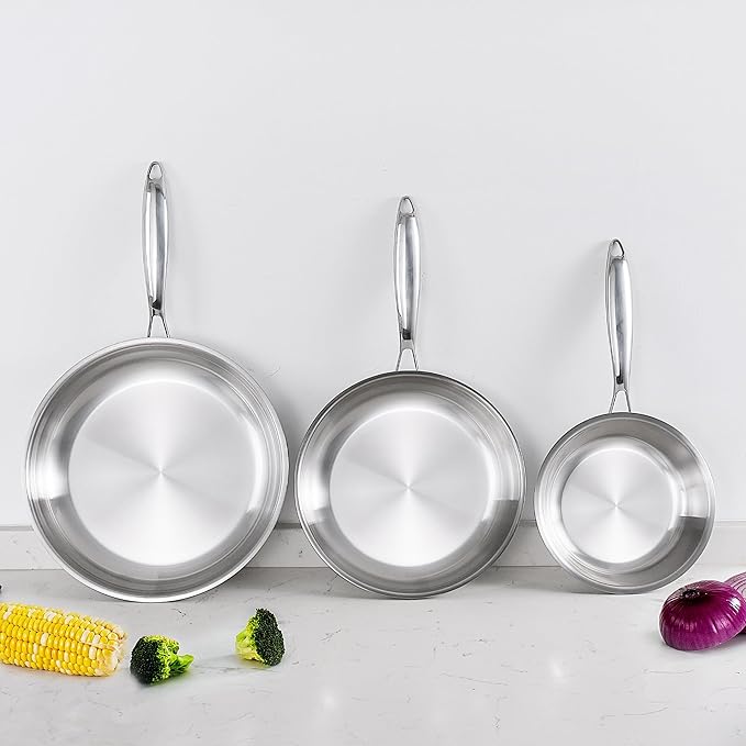 SuperCook 3-Piece Tri Ply Stainless Steel Frying Pan Set, Stainless Skillet Pan - Image 7