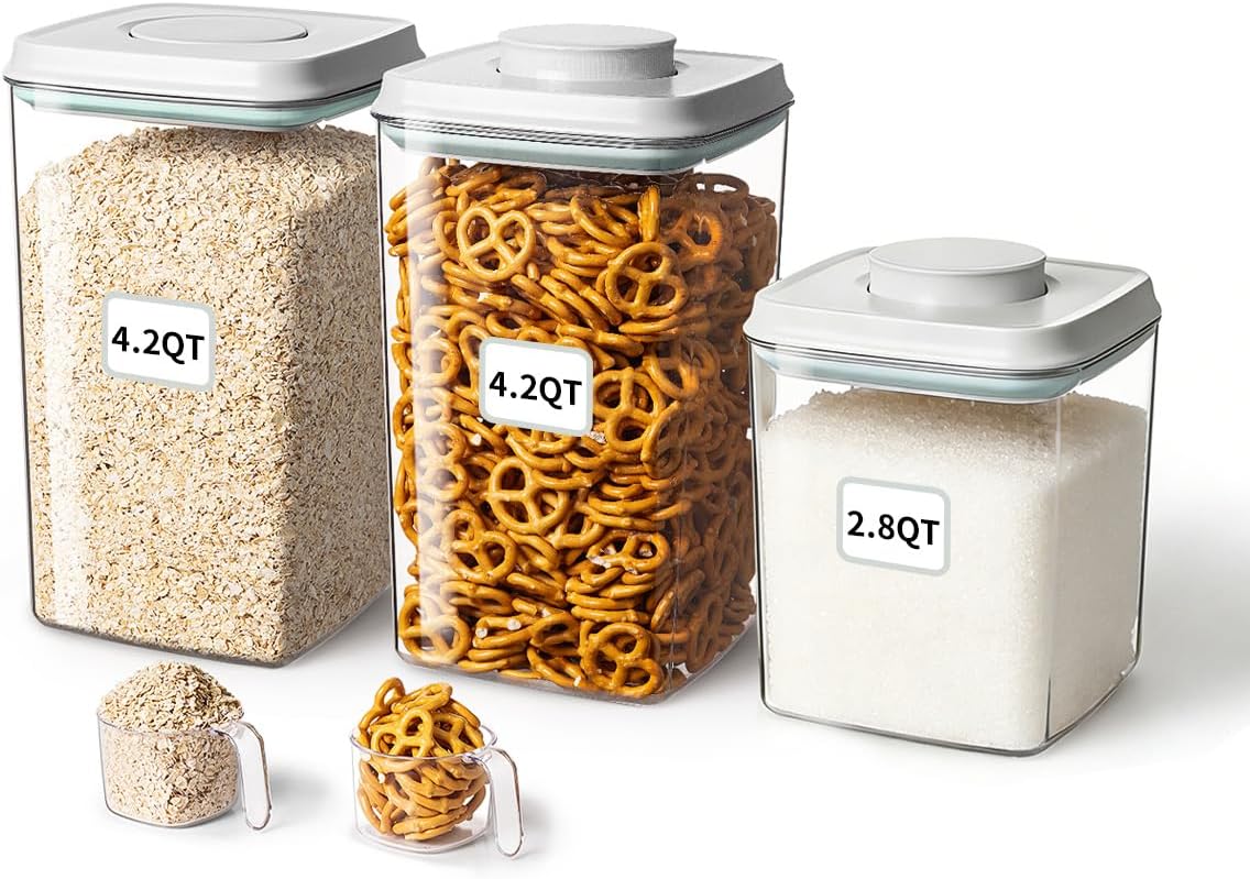 Ankou Food Storage Container Sets, 2.8 Qt + 4.2 Qt *2 Airtight Canisters
