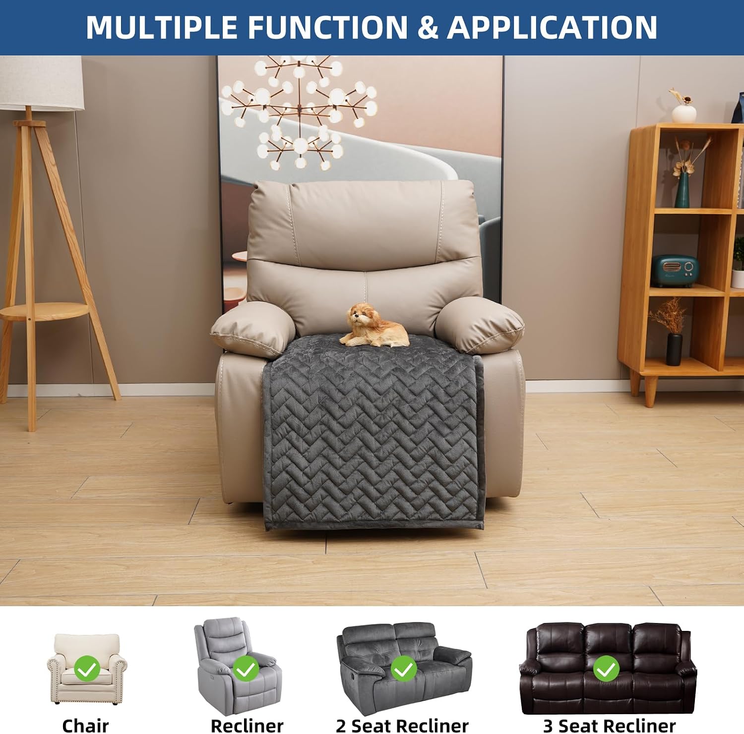 Eismodra Recliner Chair Covers,Recliner Covers that Stay in Place,Washable Recliner Slipcover for Large Recliner 3 Seater Sofa Couch Living Room Loveseat,Dark Gray 23 x 39 inches (Only 1 Piece)
