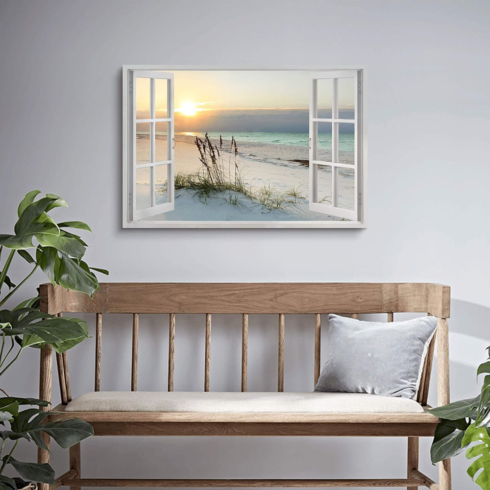 Sea Whisper Beach Painting Wall Art Canvas : 24x36 Inch Coastal Window Artwor...