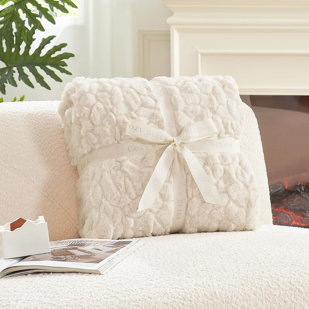 Cozy Bliss Faux Fur Throw Blanket for Couch, Fuzzy Soft Plush Thick Warm Fluf...