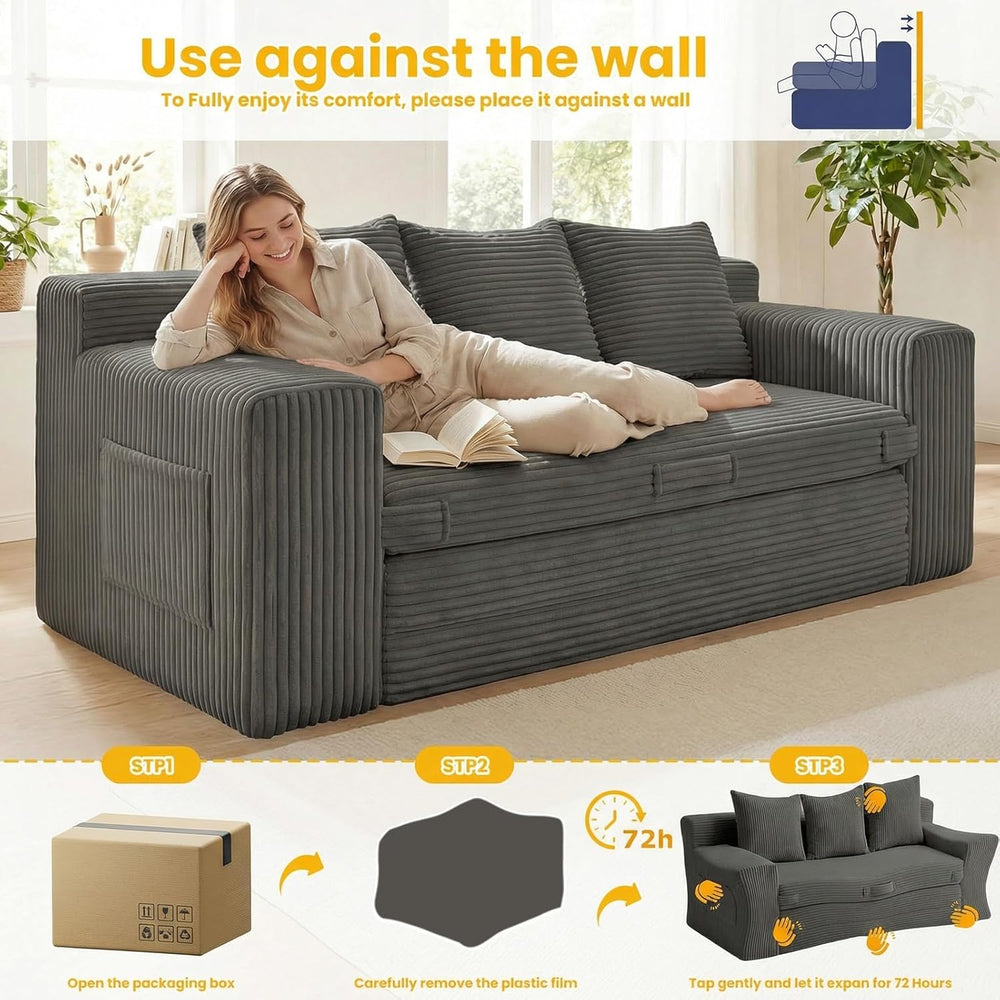 Boneless Couch,3 Seater Boneless Couch Bed – 3-in-1 Convertible Sleeper Sofa ...