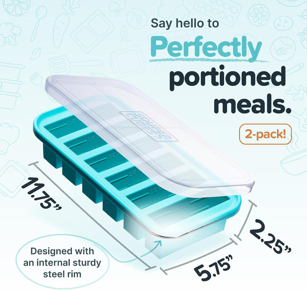 Souper Cubes 1/2 Cup Silicone Freezer Molds with Lids, Aqua, 4-Pack
