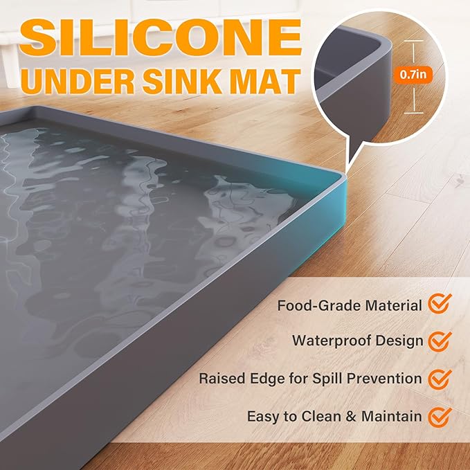 FLATO Waterproof Under Sink Mat 28" x 19" Shelf Liner - Image 2