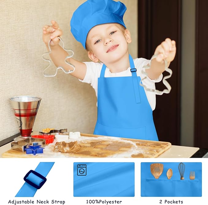 Kids Apron and Chef Hat Set, 16 Pieces Boys Girls Kids Apron - Image 4