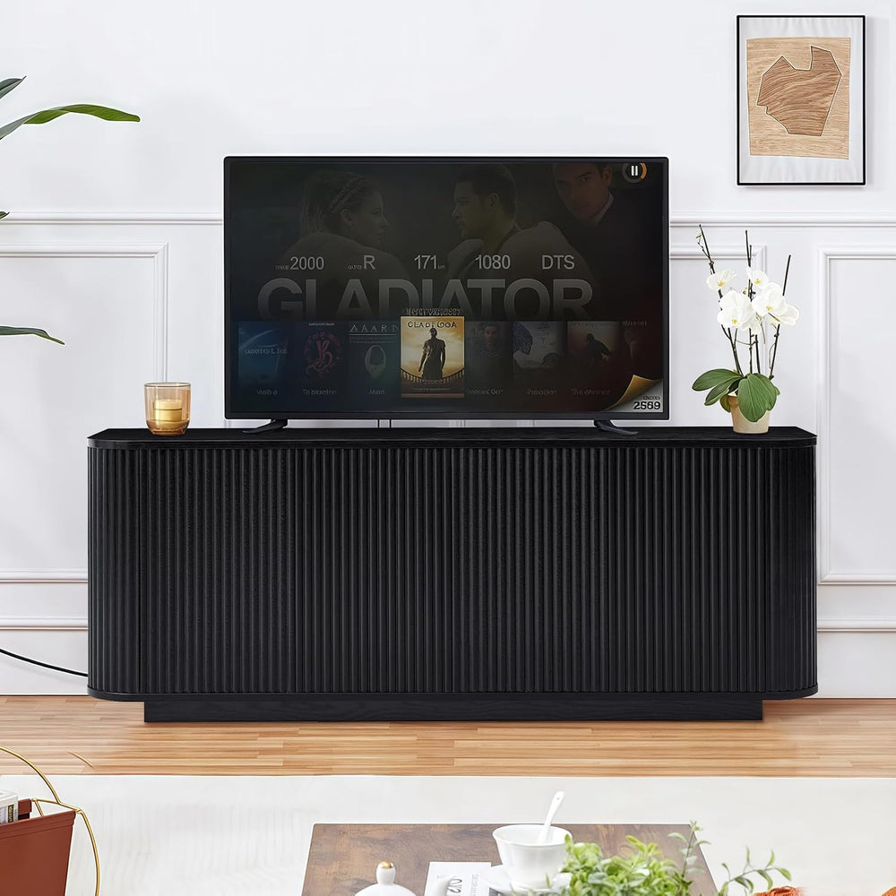 64" Fluted Black Sideboard Cabinet Buffet Cabinet with Storage