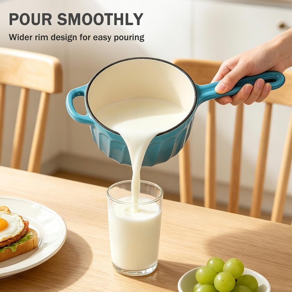Enameled Cast Iron Sauce Pan with Lid, 1 Quart Saucepan with Lid