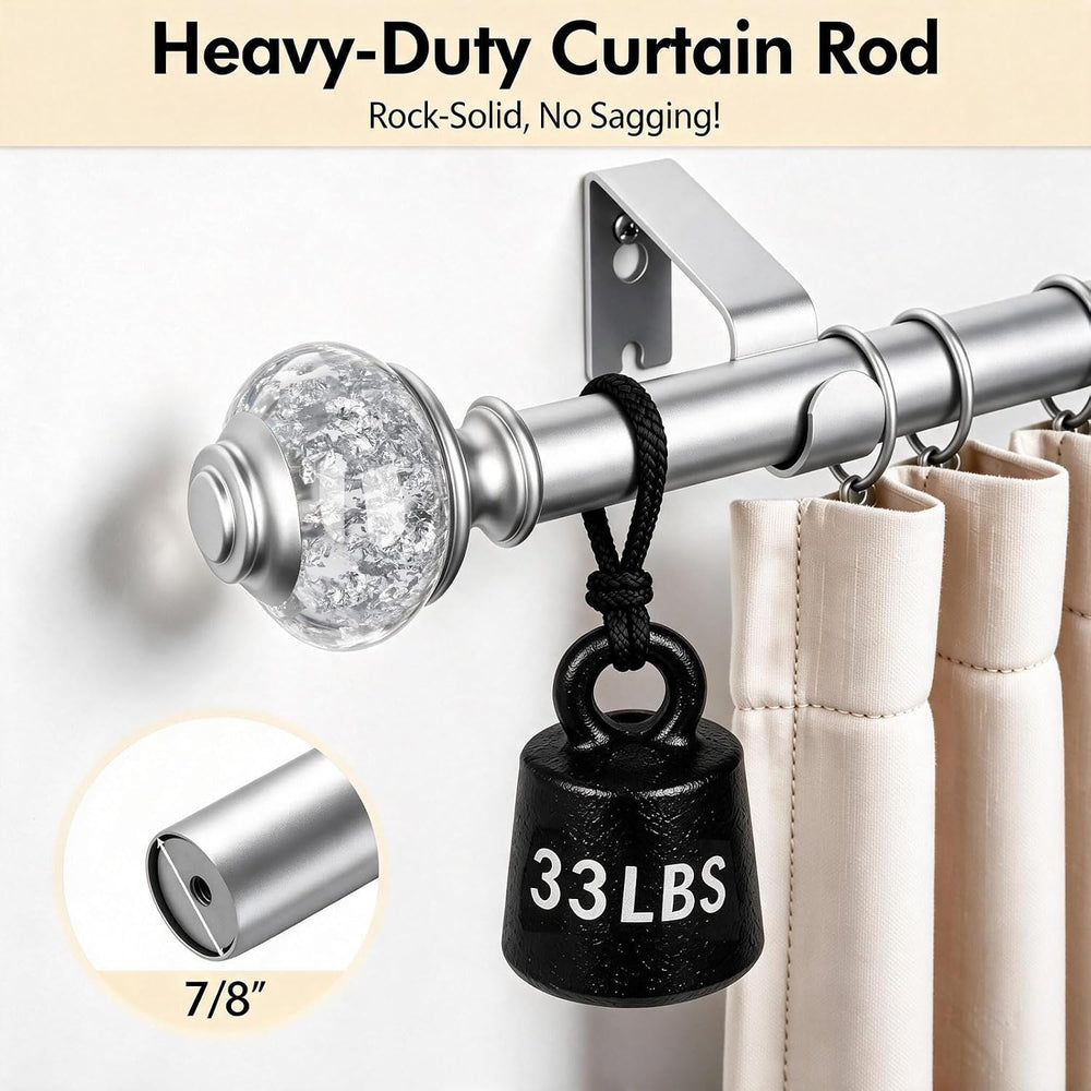 USFOOK Silver Curtain Rod 32 to 58 Inch, Decorative Drapery Rods, 2 Pack