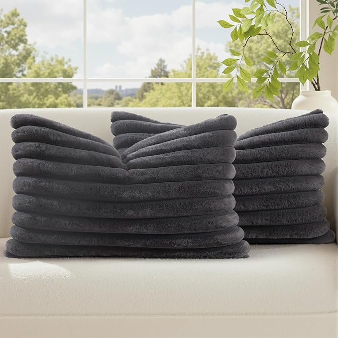 decorUhome Cozy Faux Fur Throw Pillow Covers 12x20 Set of 2 Decorative Soft by decorUhome