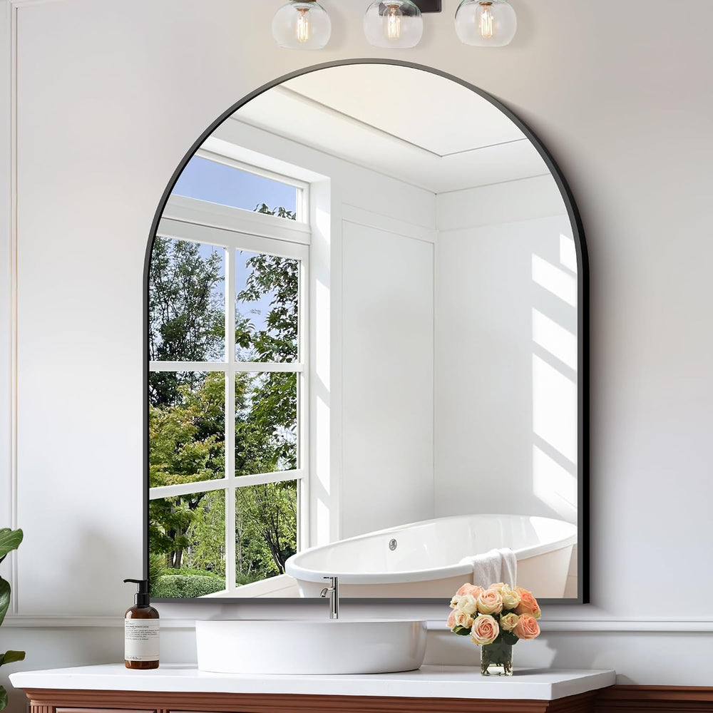 CIRCUMI Arched Wall Mirror, 40"x48" Black Arched Mirror for Entrywa...