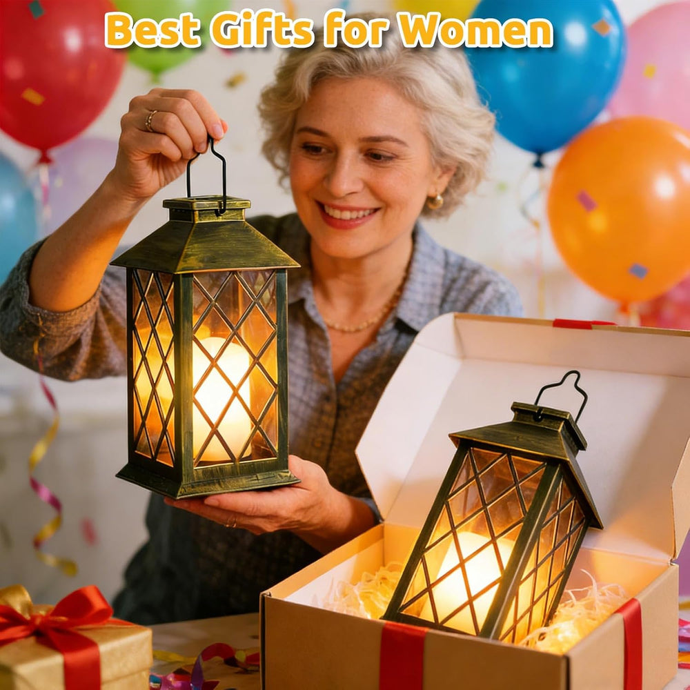 2 Pack 11" Medium Tempered Glass Solar Lanterns Outdoor Waterproof