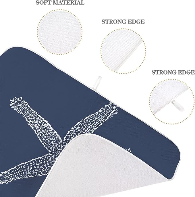 Coastal Beach Dish Drying Mat 18 x 24 inch, Summer Navy Blue Starfish - Image 3