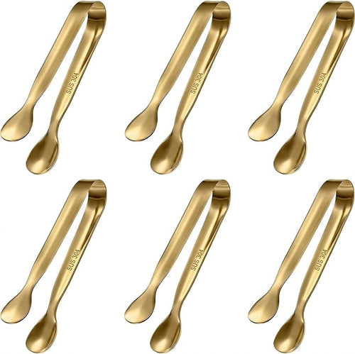 6 PCS Gold Mini Serving Tongs, 4.25 Inch 304 Stainless Steel Appetizer Tongs by CiiVii
