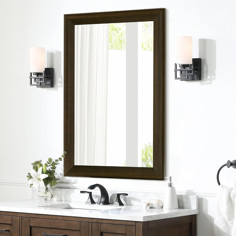 Rustic Wood Wall Mirror for Bathroom,Rectangle 24 x 36 Inch, Black Walnut