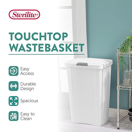 Sterilite 13 Gallon TouchTop Wastebasket Trash Can Garbage Recycle Bin - Image 2