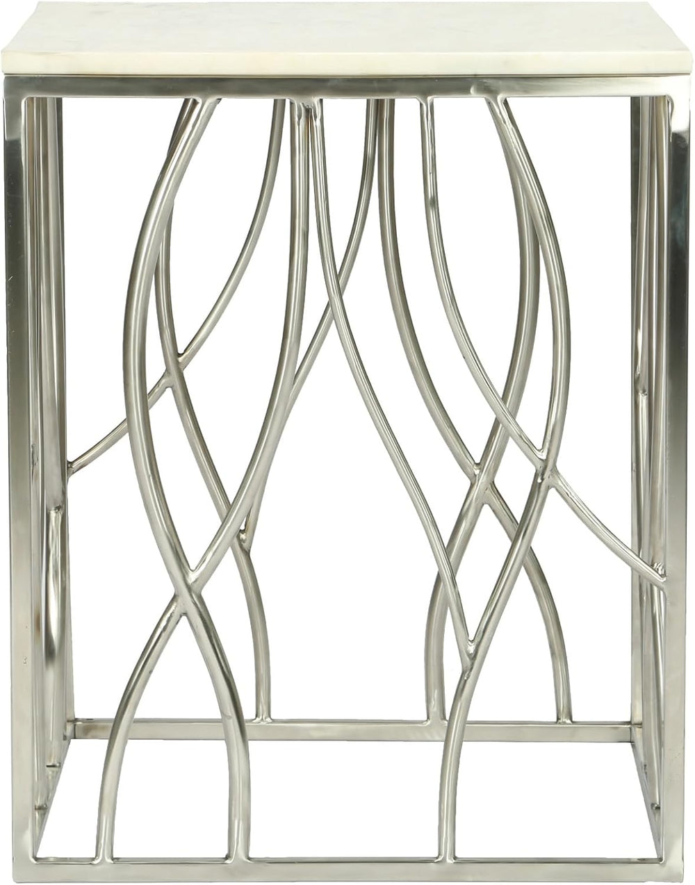 Penau Square Marble End Table, White Marble Top with Natural Gray Veins, Poli...