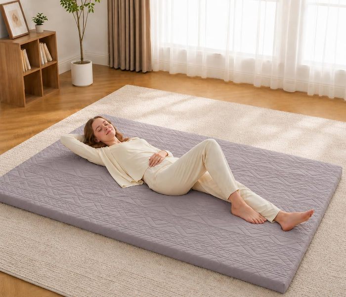 Mollydot Japanese Floor Futon Mattress Cotton Washable Cover Foldable 39" x 75" Twin Size 2.5" Thick Tatami Mat Sleeping Pad, Roll Up Floor Lounger Bed for Guest Room Dormitory Camping & Travel (Grey)