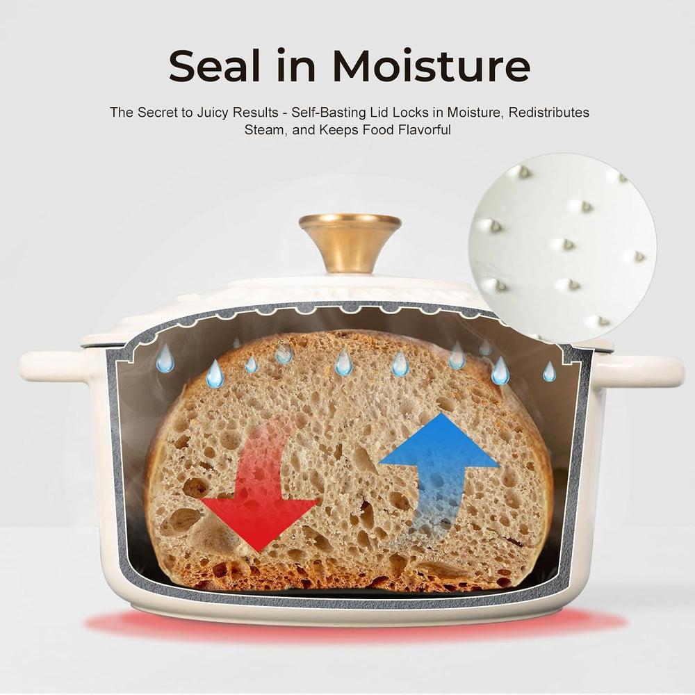 5.5QT Enameled Cast Iron Dutch Oven for Sourdough Bread White | Non-Stick Pot...