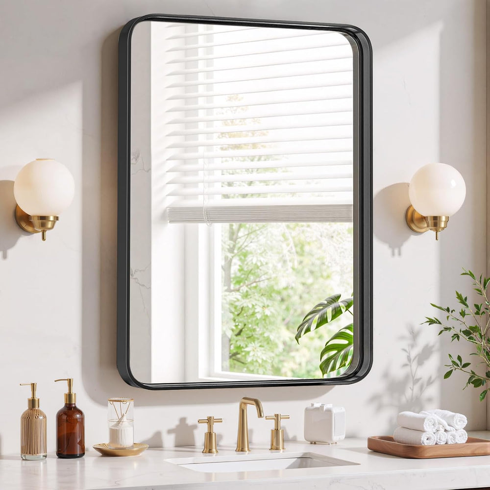 Bathroom Mirror 36x24 Inch Black Metal Frame Rectangle Vanity Mirror