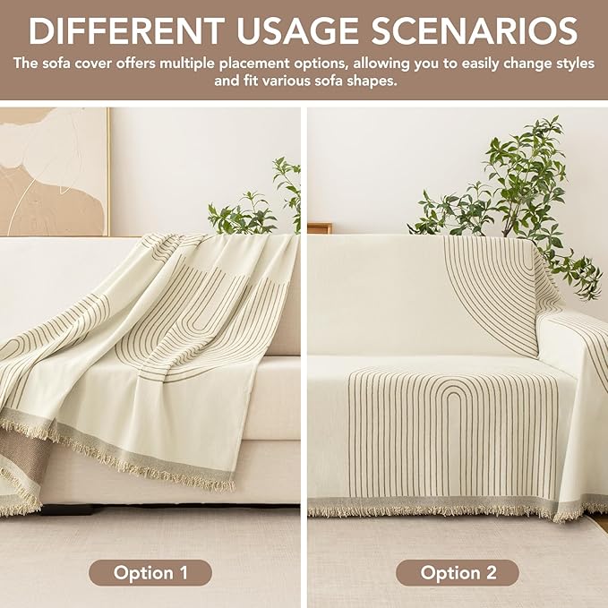 Couch Cover for Dogs, Boho Sofa Covers for 3 Cushion Couch, Chenille Sofa - Image 3