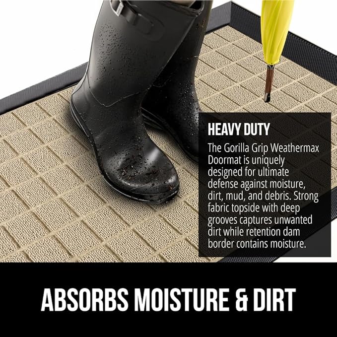 GORILLA GRIP 100% Waterproof All-Season WeatherMAX Doormat US Designed Natural - Image 4