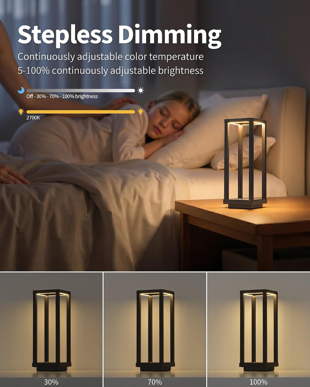 Cordless Waterproof Table Lamps Set of 2, Black LED Outdoor Desk Lamp