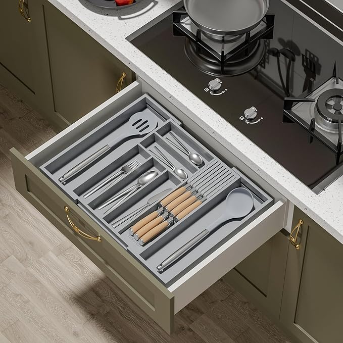 TIOPGHAD Bamboo-Silverware-Drawer-Organizer-Kitchen, Expandable Utensil Holder - Image 3