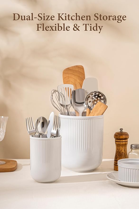 FOBENTA Utensil Holder, 7.3’’+5.4’’ Ceramic Kitchen Utensil Holder - Image 4