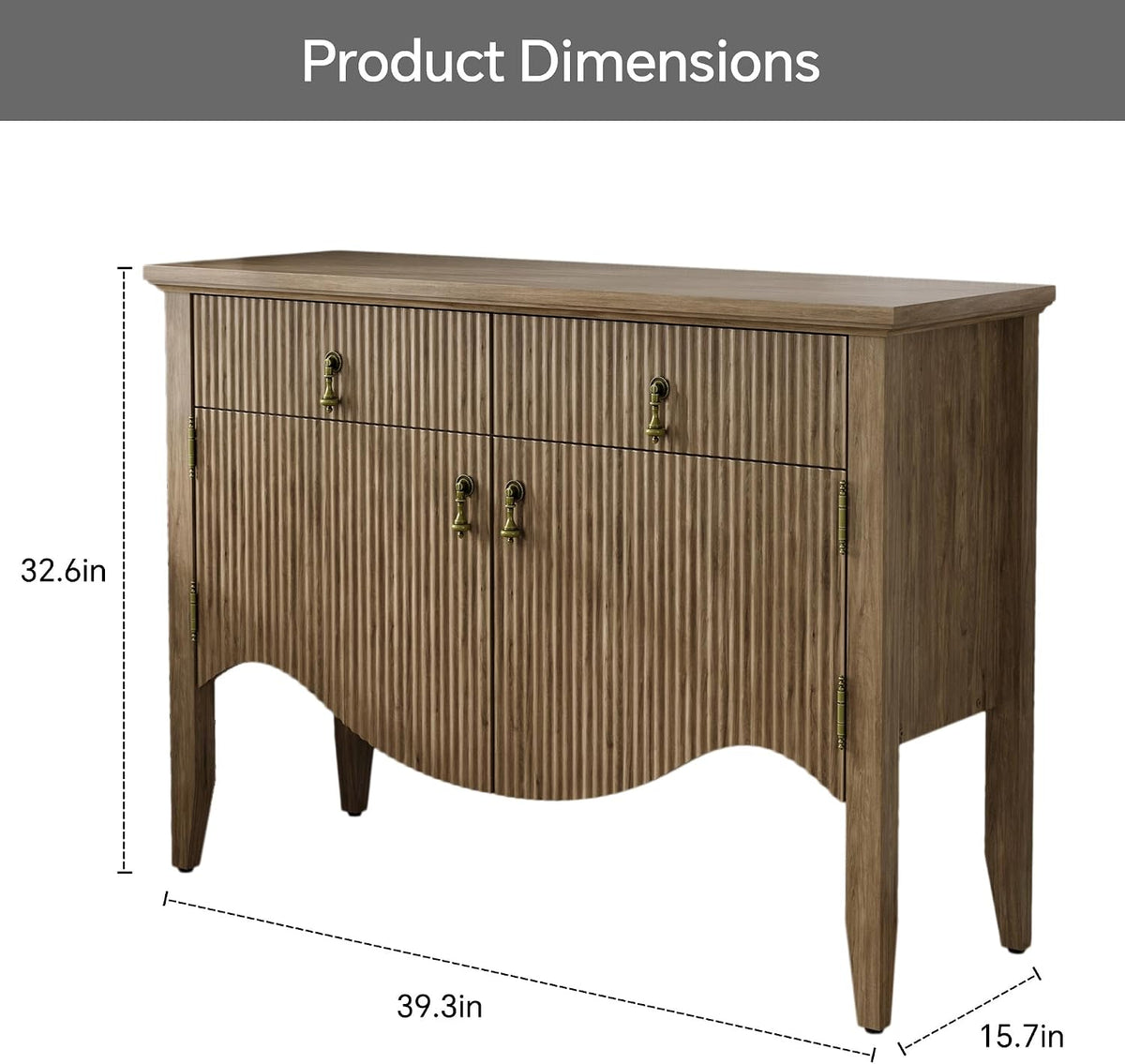 40" fluted buffet storage cabinet, sideboard credenza,light oak shown in use