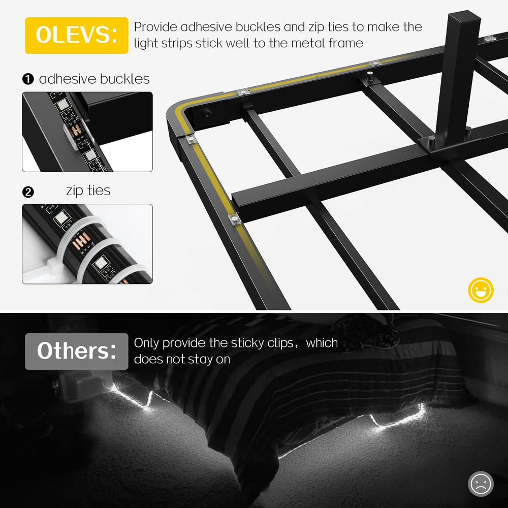 OLEVS Floating Bed Frame Full Size Metal with LED Light & Charging Station