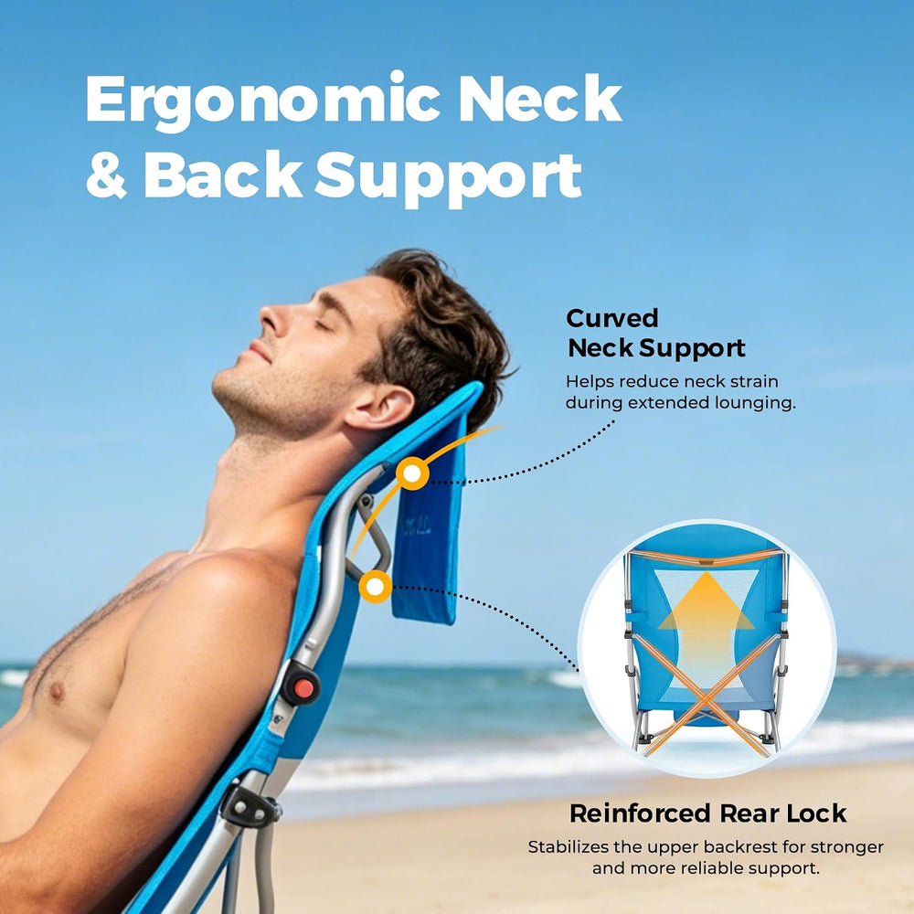 2 Pack Low Beach Chairs for Adults with High Back, Support 400LBS