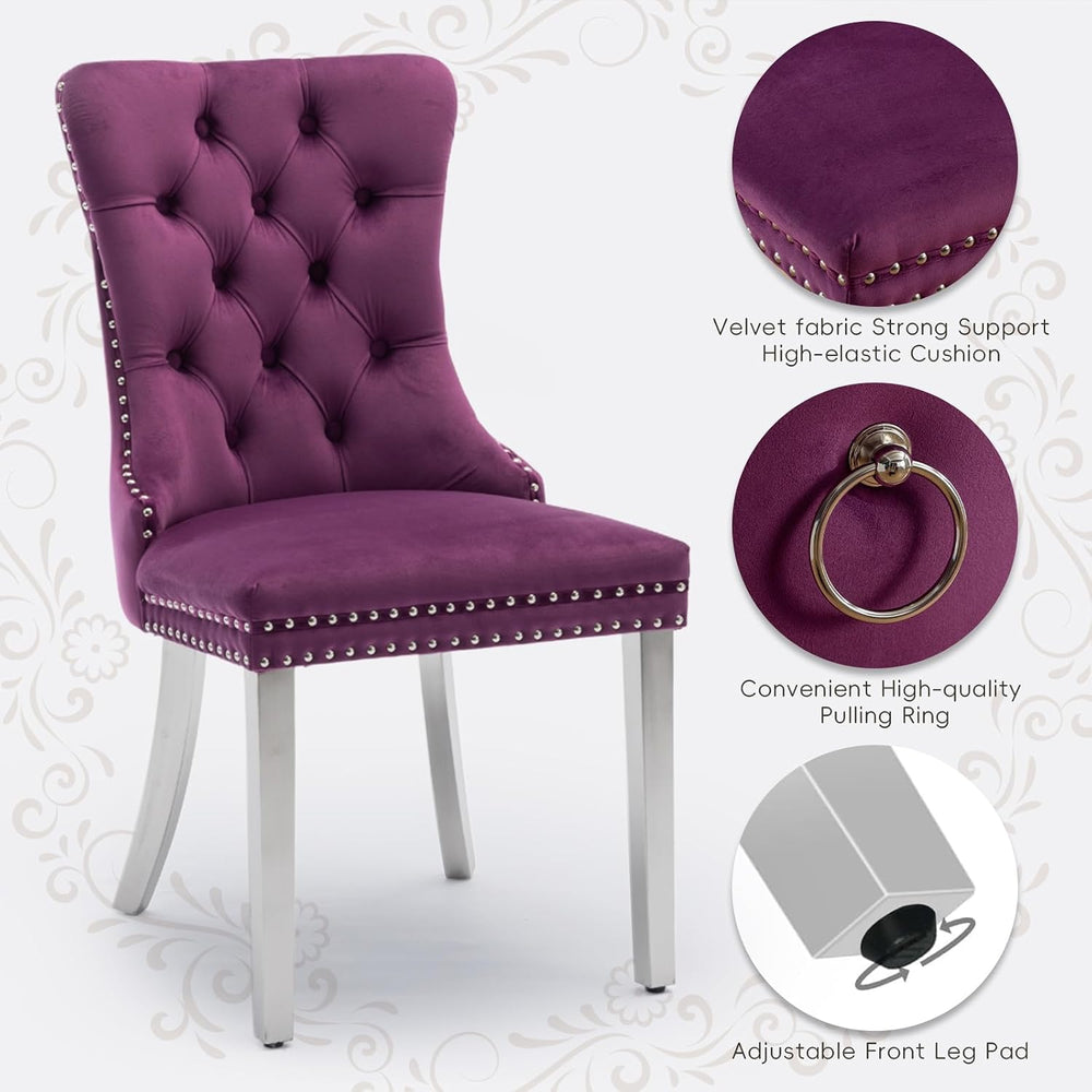 Velvet Upholstered Dining Chairs Set of 4, Modern Kitchen Side Chairs with Na...