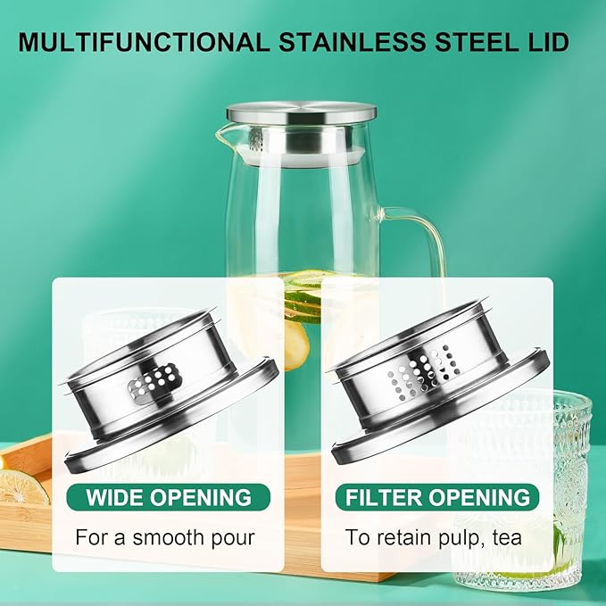 PARACITY Glass Pitcher with Lid and Spout 50oz/ 1.5L, Hot/Cold Water Pitcher - Image 4