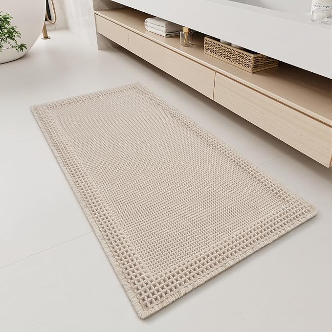 RESARE Waffle Bathroom Runner Rugs, Super Absorbent Bath Mat Non Slip Washable