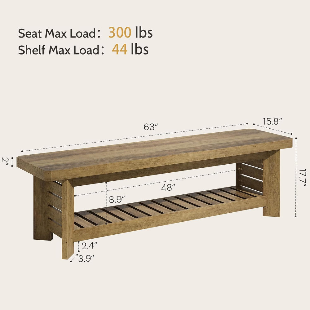 63" Entry Way Bench, Long Wood Entryway Benches for Dining Room Bedroom,...