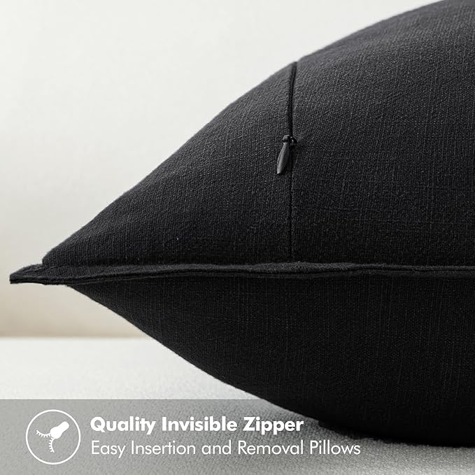 MIULEE Decorative Linen Euro Sham Pillow Covers 22x22 Inch Black Boho Farmhouse - Image 3