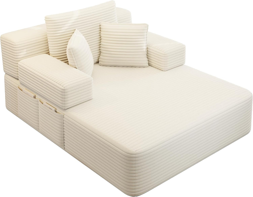Oversized Boneless Chaise Lounge Chair Indoor, 60”,White | Corduroy Convertib...