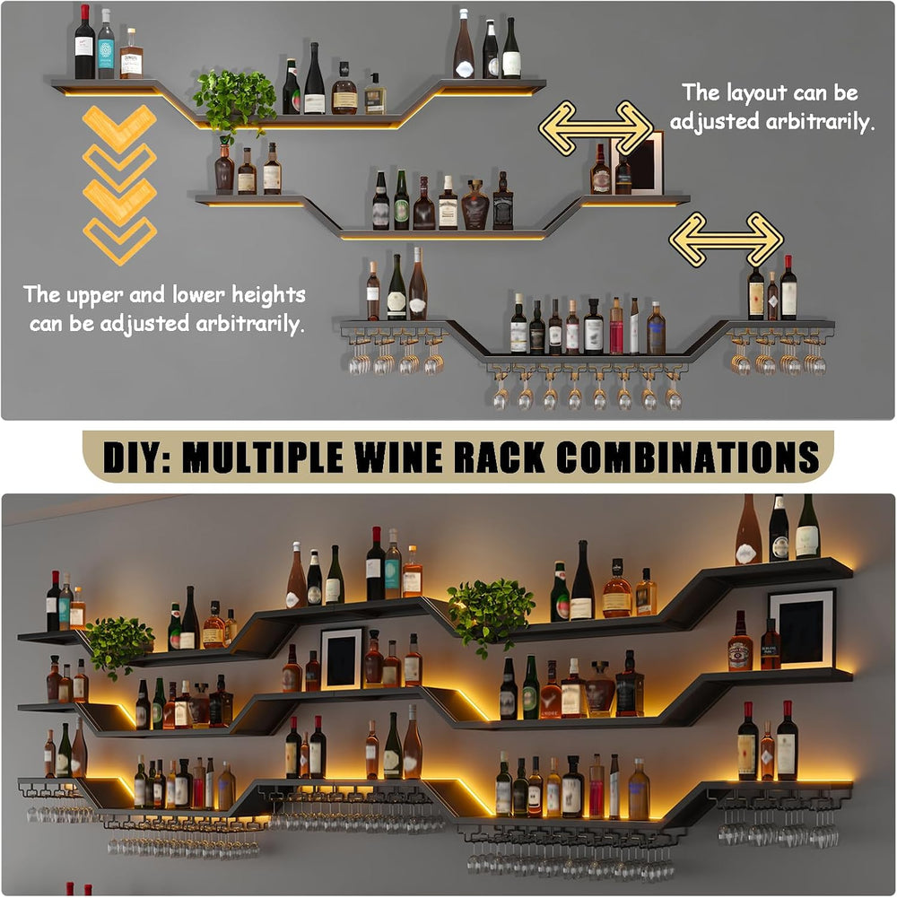 31.5"Modern LED Wine Rack Wall Mounted,3-Tier Floating Bar Shelves | Lar...