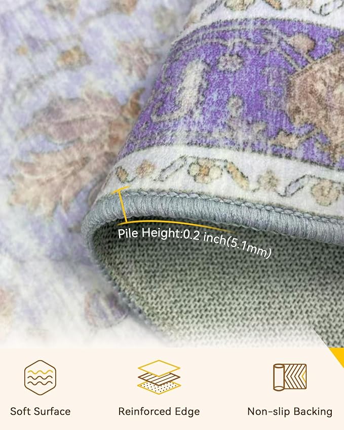 RELEANY Area Rugs 3'x5' Washable Non-Slip, Floral Vintage Distress Print - Image 4