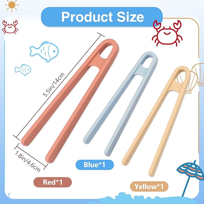 3 Pcs Silicone Mini Tongs 5.5 Inch 3 Colors Small Toddler Tongs, Silicone - Image 2
