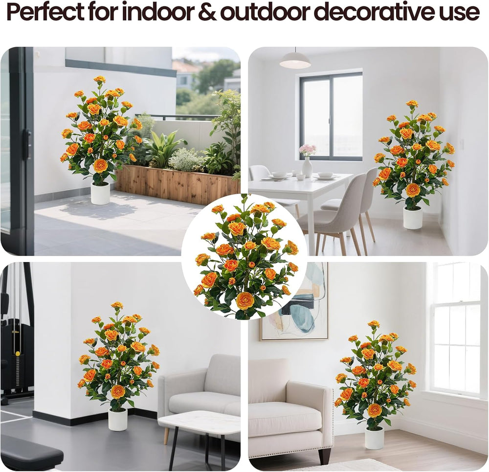 2 Pack Artificial Camellia Tree, 3FT Faux Flowering Camellia Plant Indoor Out...