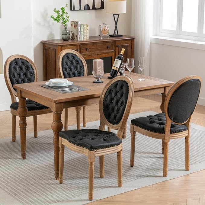 French Country Dining Chairs Set of 6, Black Kitchen & Dining Room Chairs...