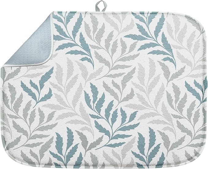 Sanwarm Absorbent Dish Drying Mat, Simple Silhouettes Leaves Microfiber Pad by SanwarmHomeDecor