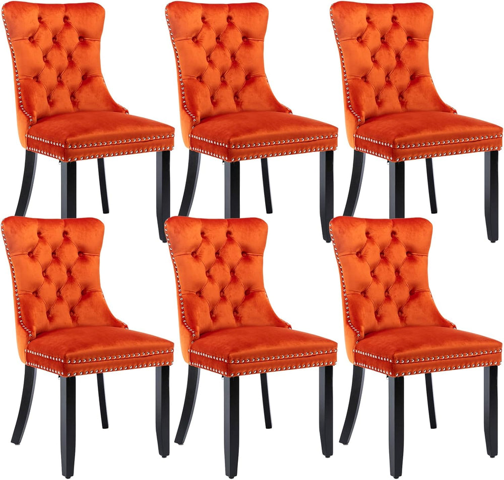 Velvet Dining Chairs Set of 6, Upholstered Dining Room Chairs with Back Ring ...